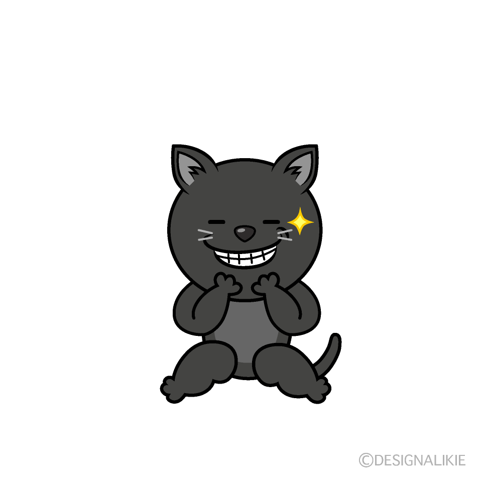 かわいいニヤリとする黒猫イラスト