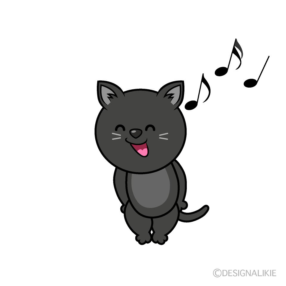 かわいい歌う黒猫イラスト