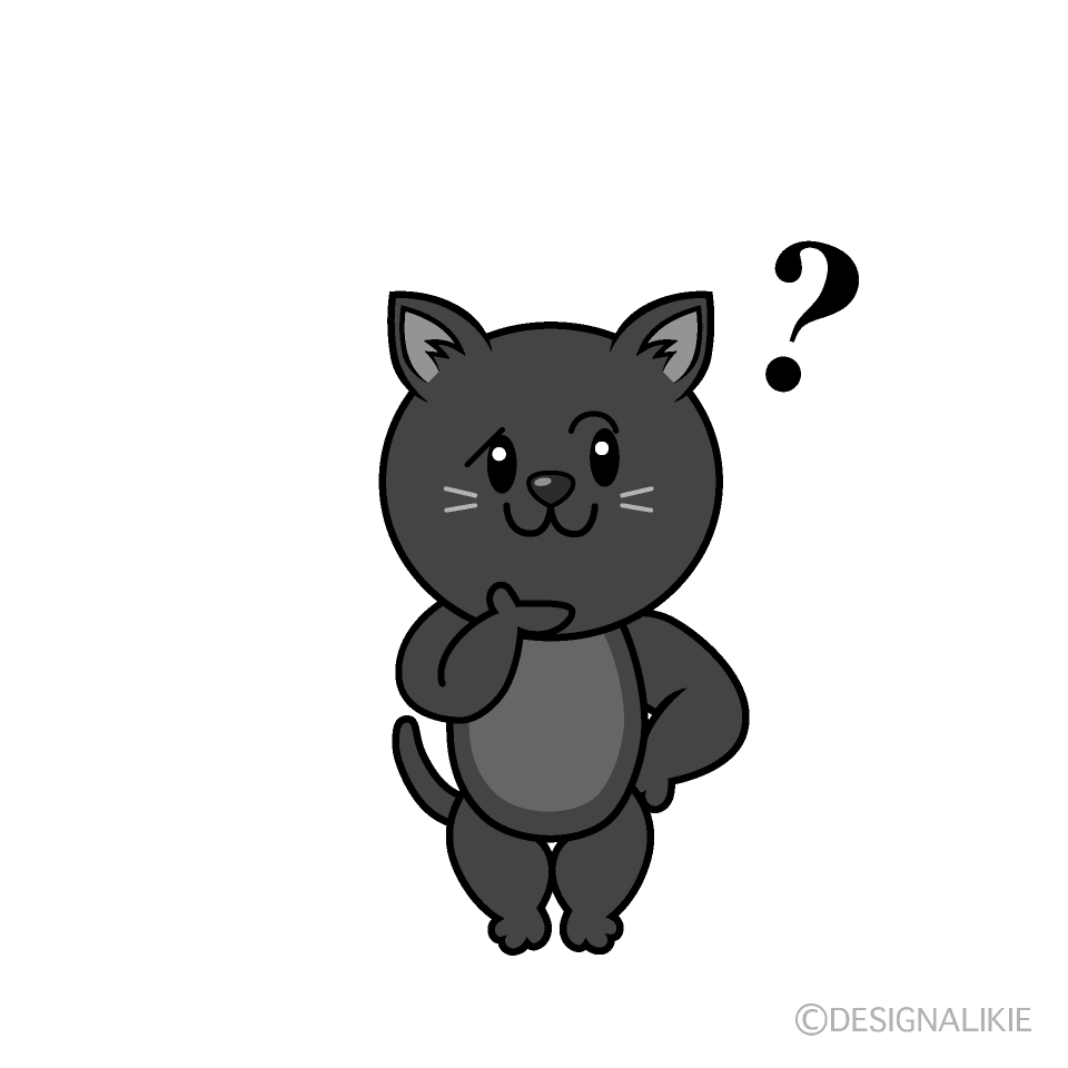 かわいい考える黒猫イラスト