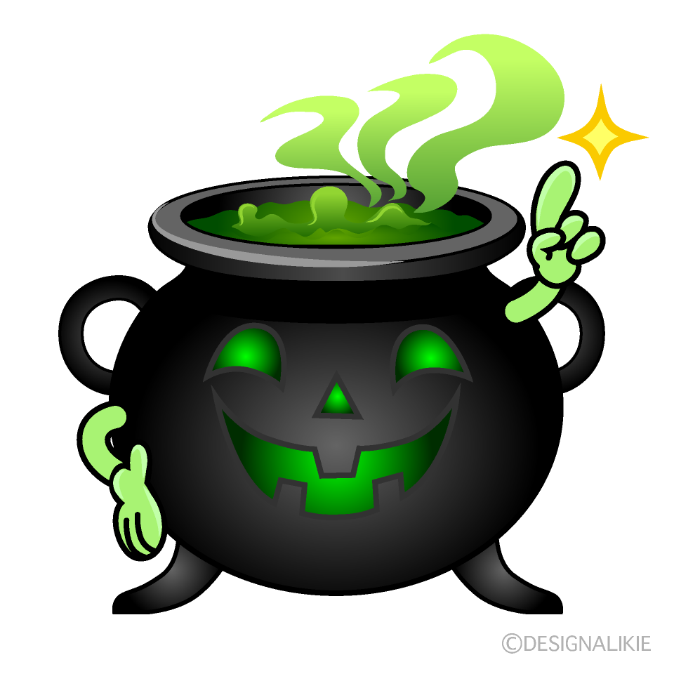 Cute Pointing Witch Cauldron Clipart