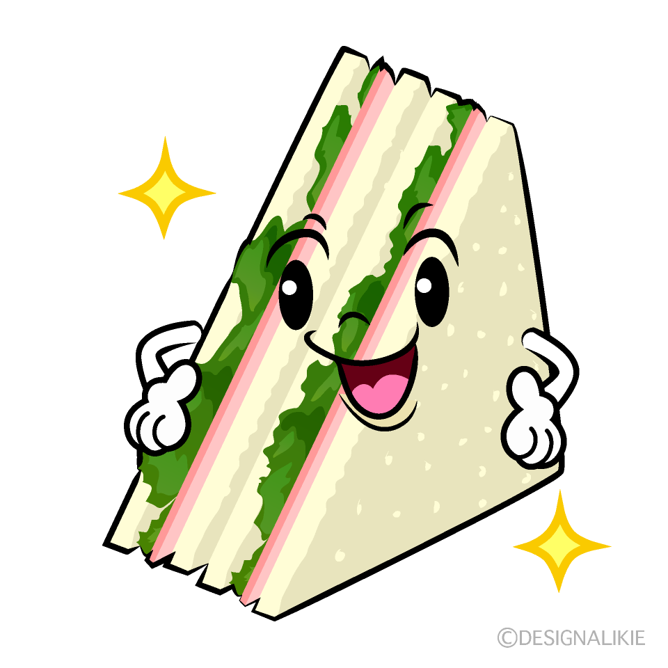 かわいいポーズするハムサンドイッチイラスト