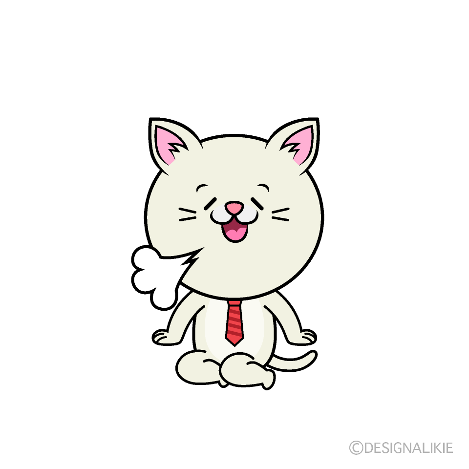 Cute Relieved White Cat Businessman Clipart