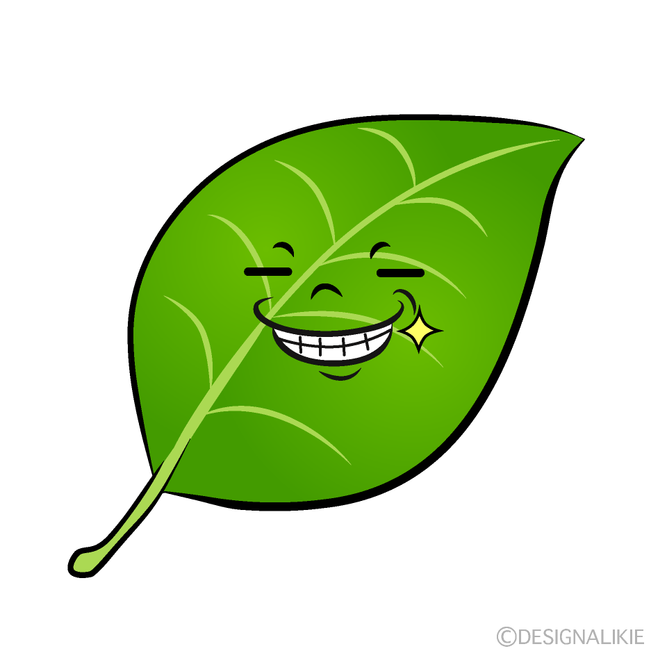かわいいニヤリとする葉っぱイラスト