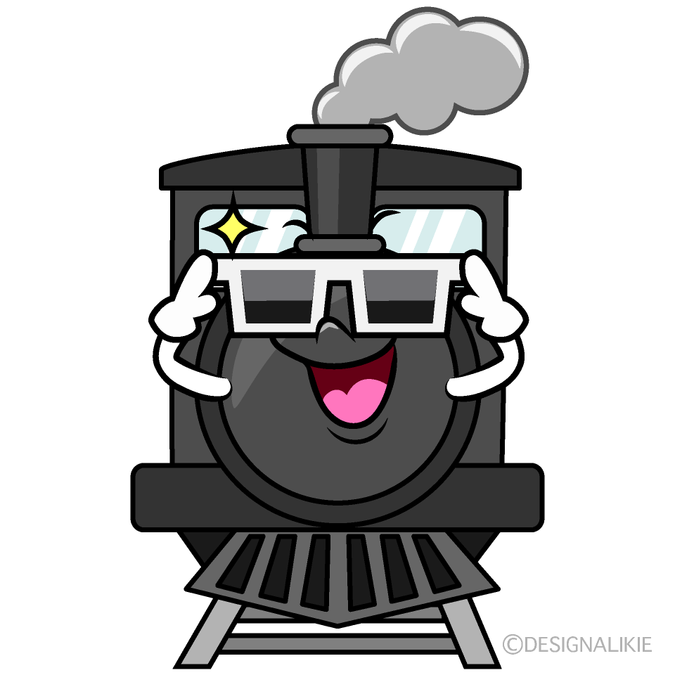 かわいいサングラスの機関車イラスト