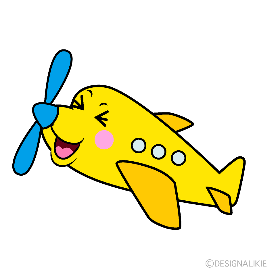 かわいい笑うプロペラ機イラスト