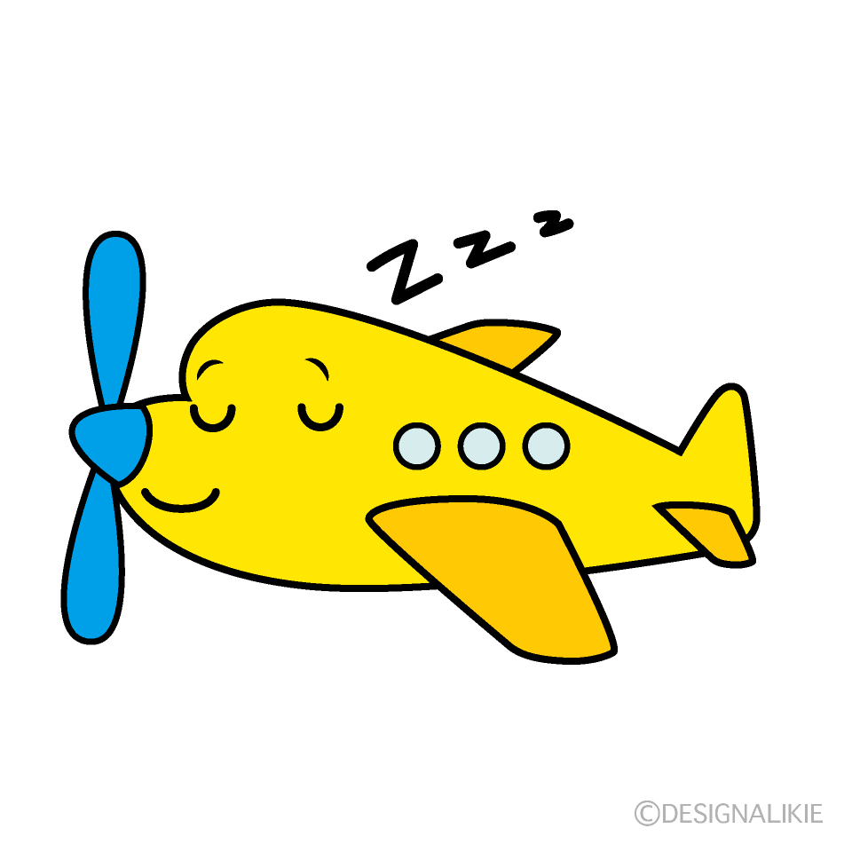 かわいい寝るプロペラ機イラスト
