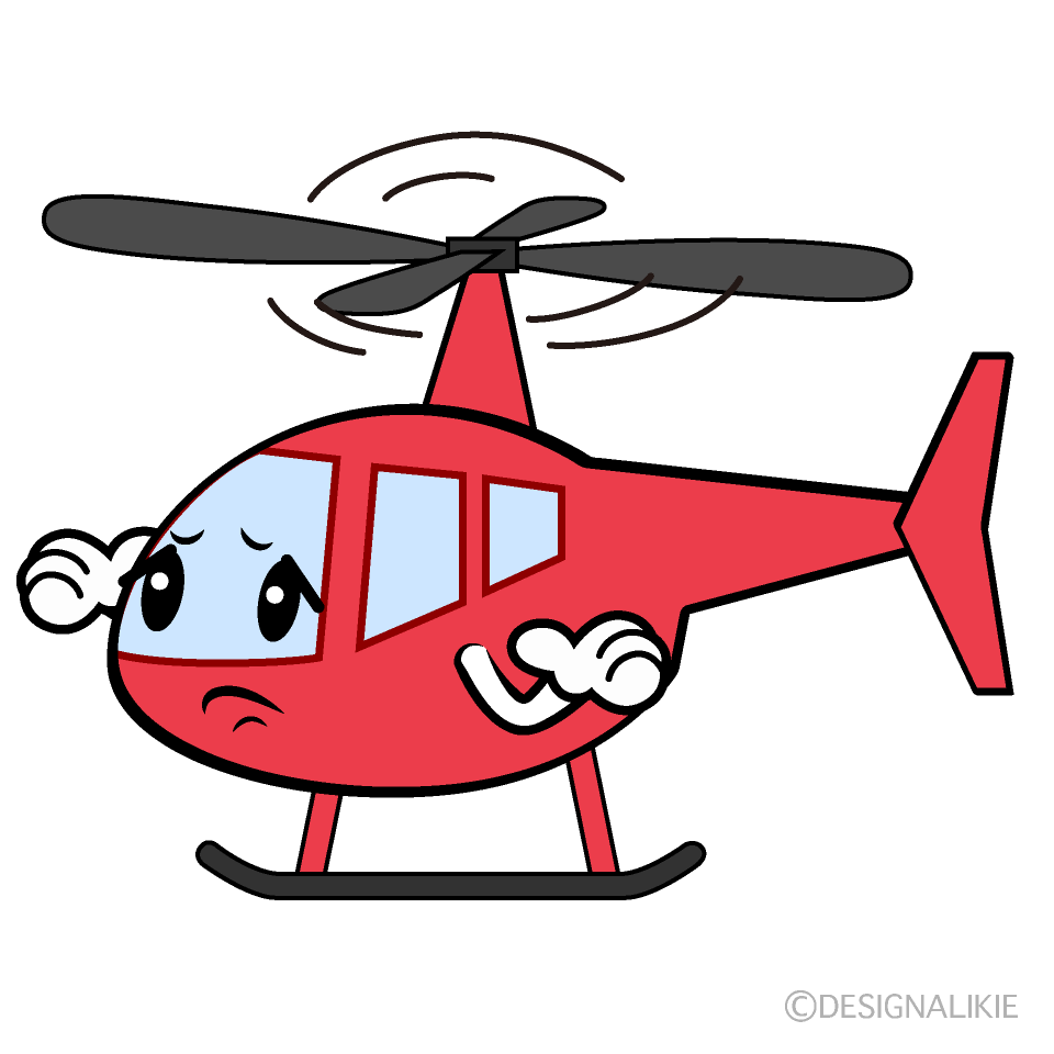 かわいい困る赤ヘリコプターイラスト