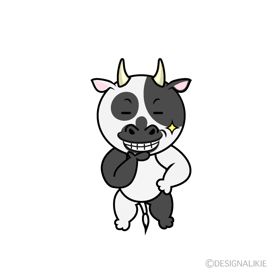 かわいいニヤリとするウシイラスト