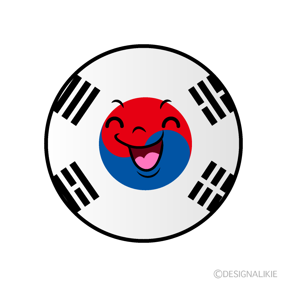 かわいい笑顔の韓国国旗（丸型）イラスト