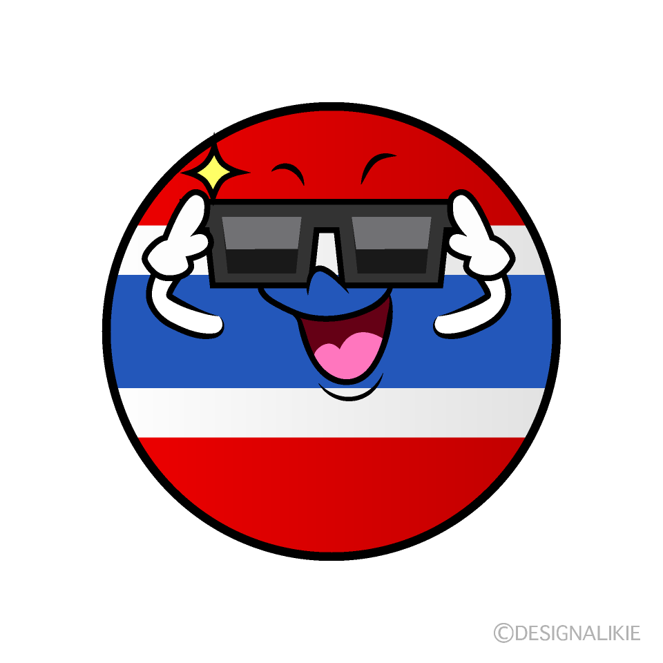 かわいいサングラスのタイ国旗（丸型）イラスト