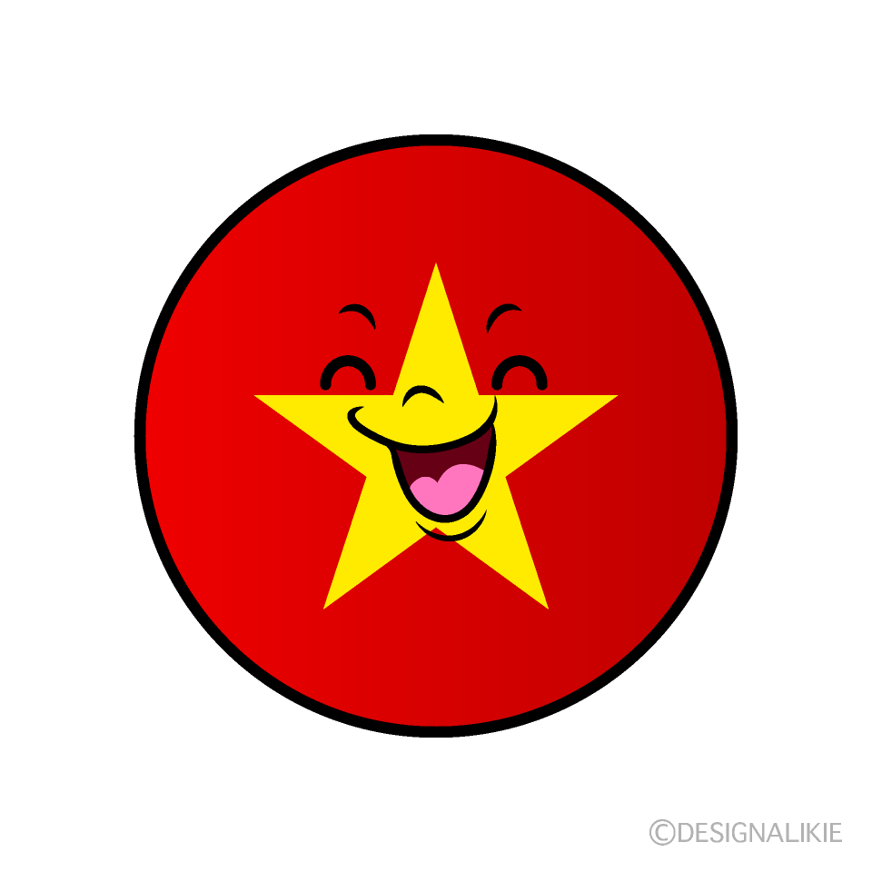 かわいい笑顔のベトナム国旗（丸型）イラスト