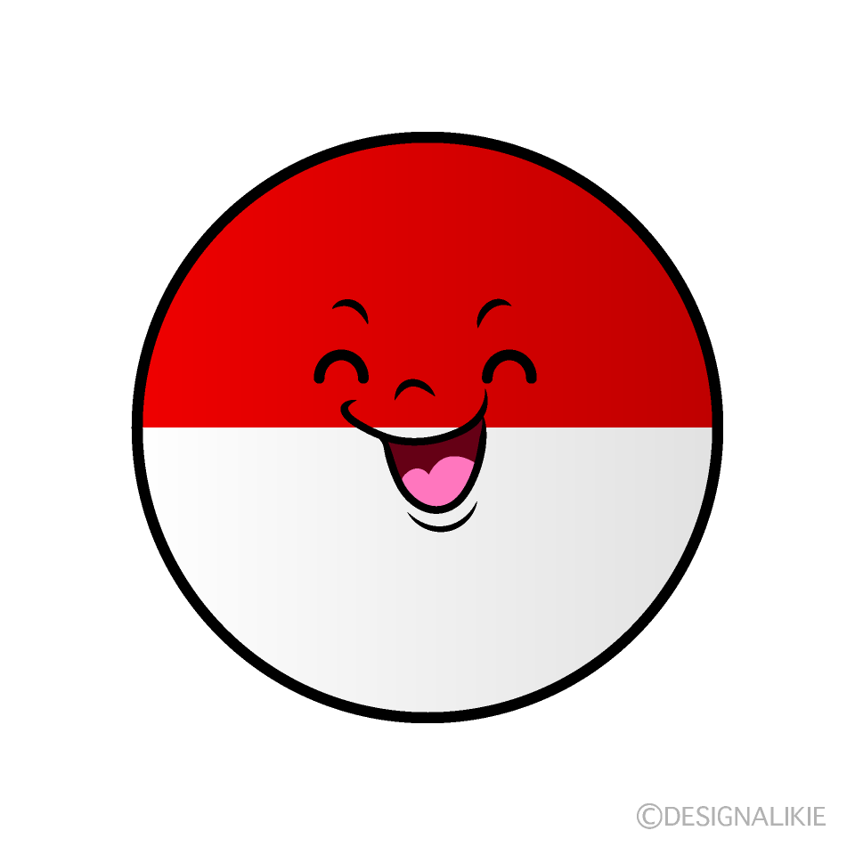 かわいい笑顔のインドネシア国旗（丸型）イラスト