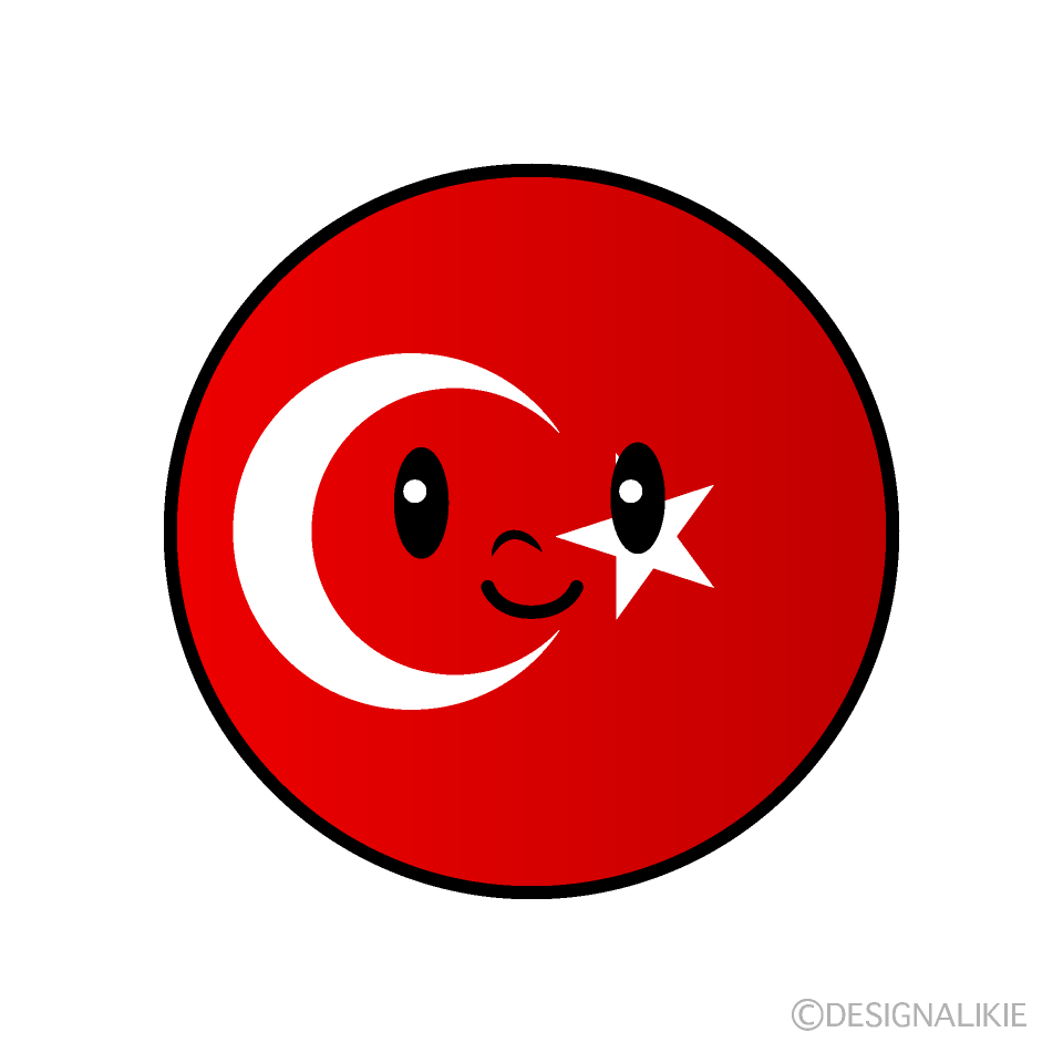 かわいいトルコ国旗（丸型）イラスト