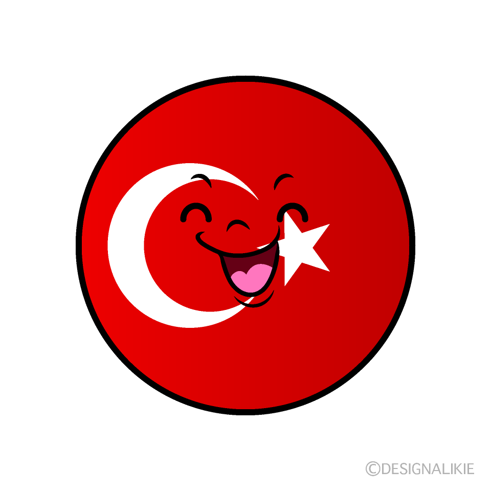 かわいい笑顔のトルコ国旗（丸型）イラスト