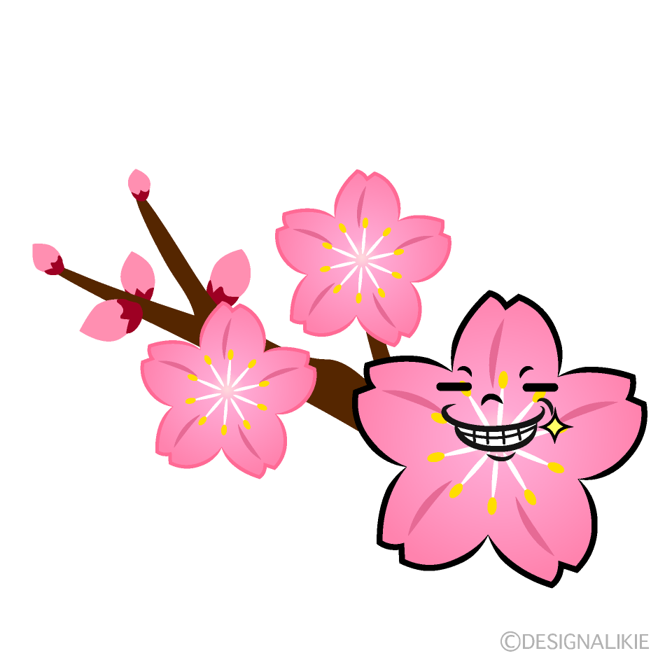 Cute Grinning Cherry Blossom Branch Clipart