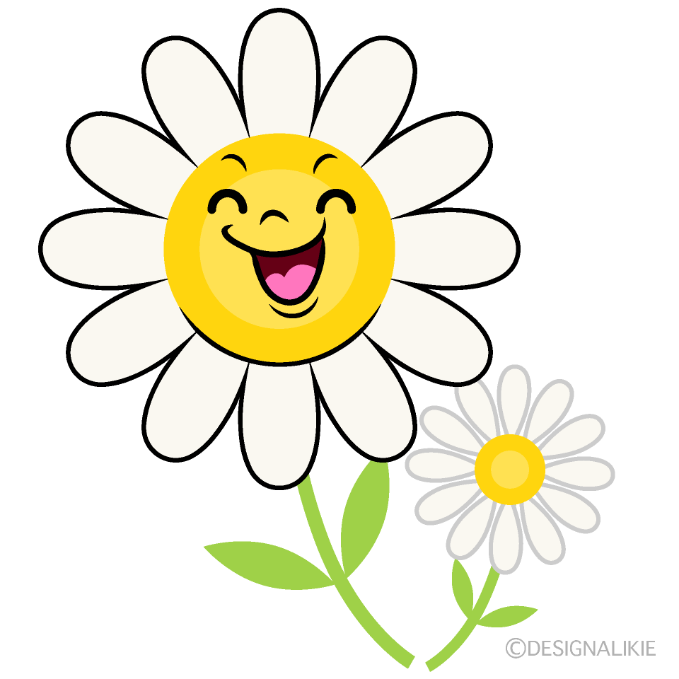 かわいい笑顔の白コスモスイラスト
