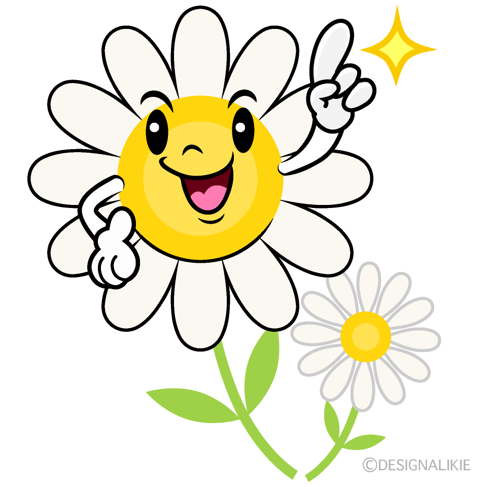 かわいい指差しする白コスモスイラスト