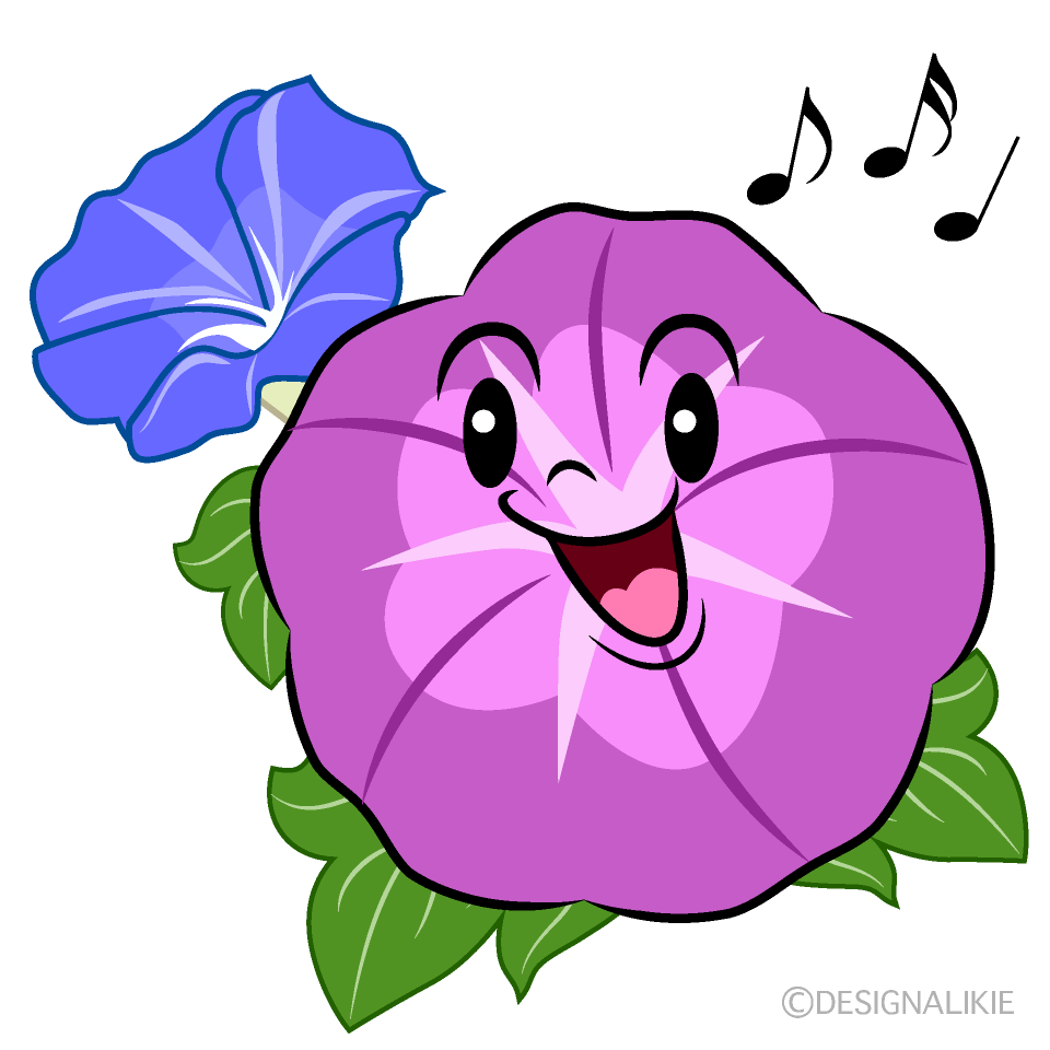 かわいい歌う紫朝顔イラスト