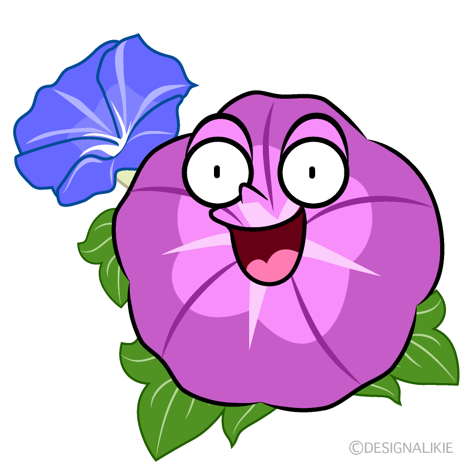 かわいい驚く紫朝顔イラスト