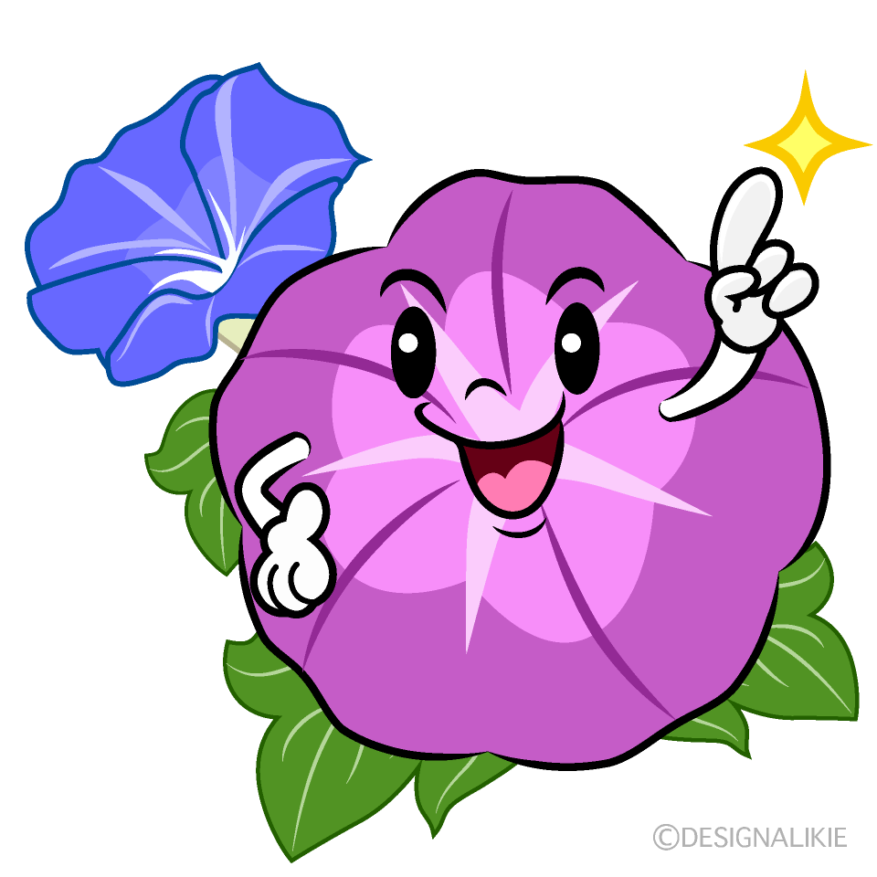 かわいい指差しする紫朝顔イラスト