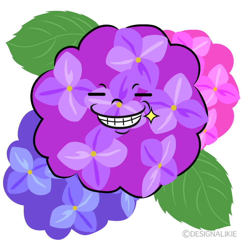 かわいいニヤリとする紫陽花イラスト