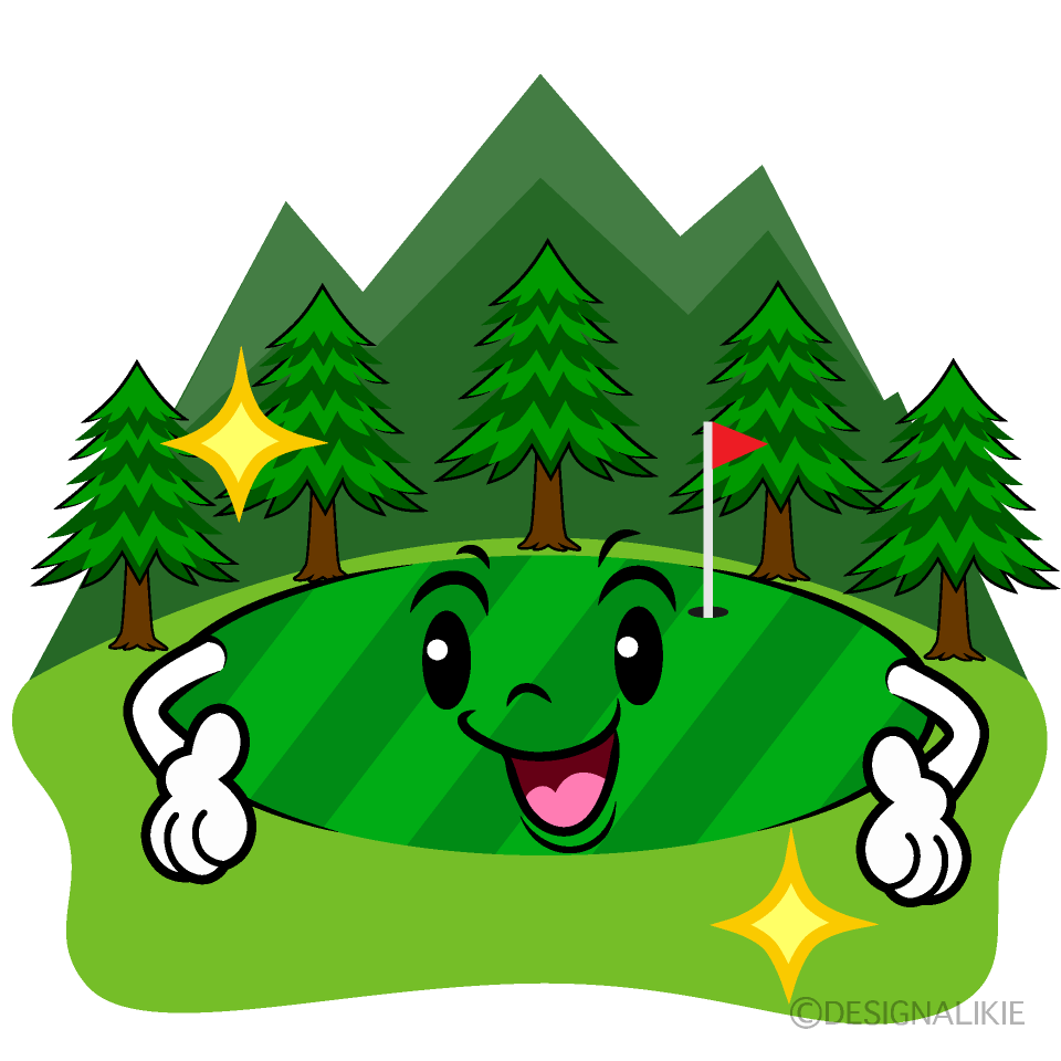 かわいいポーズするゴルフ場イラスト