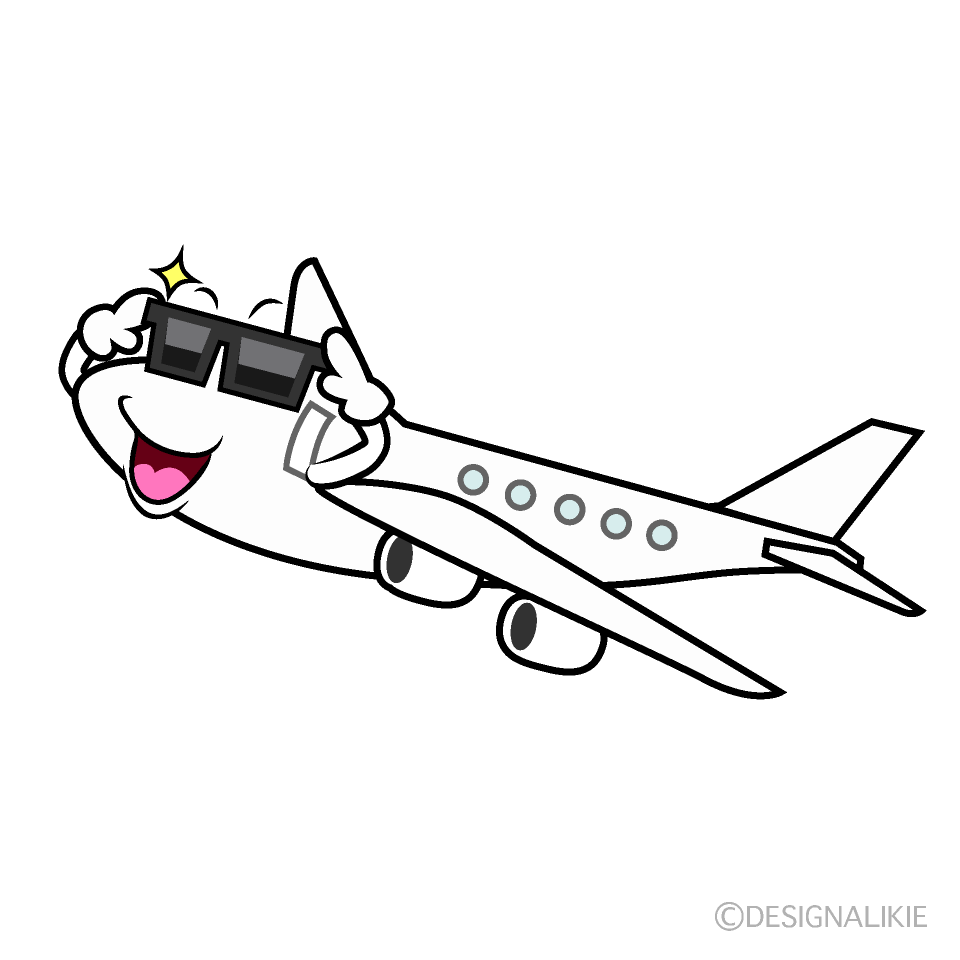 かわいいサングラスの飛行機イラスト