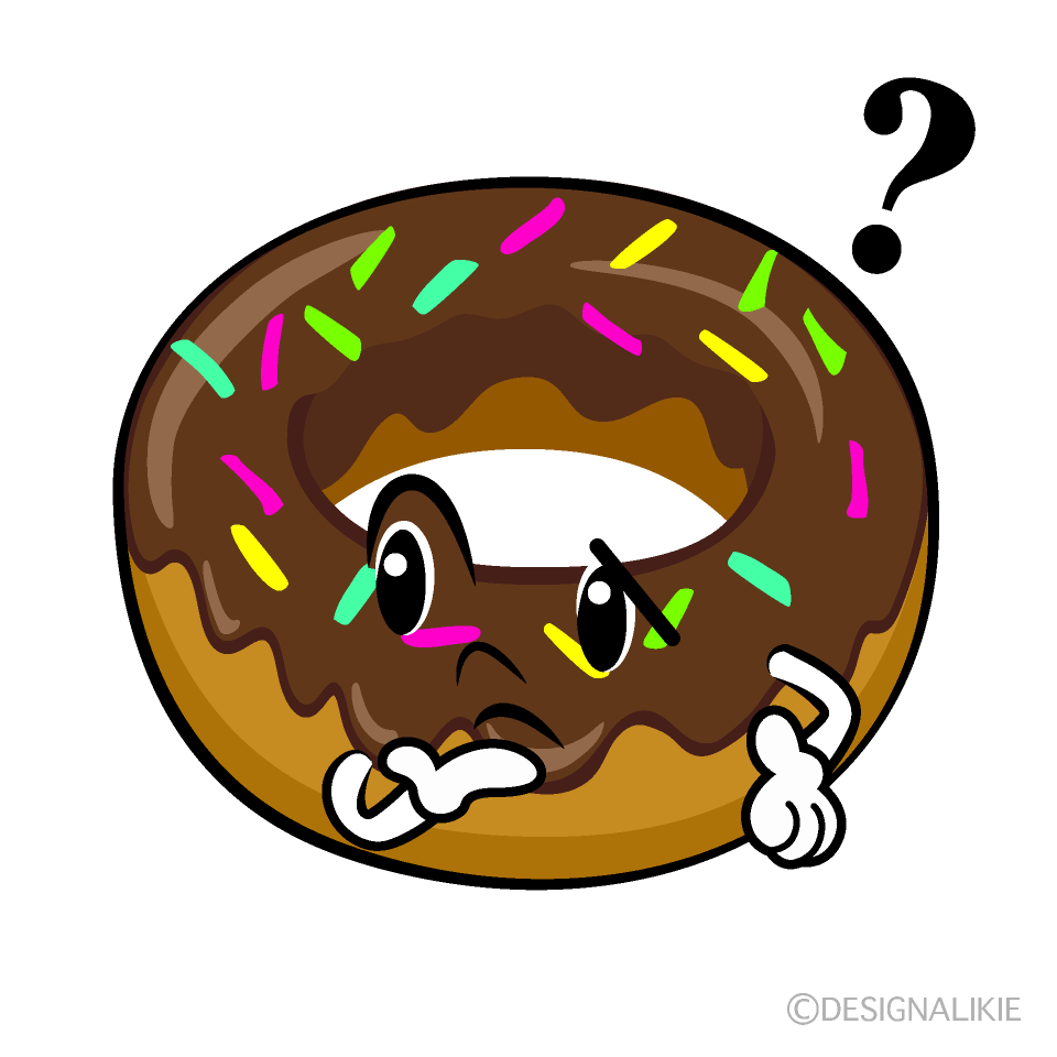 かわいい考えるチョコレートドーナツイラスト