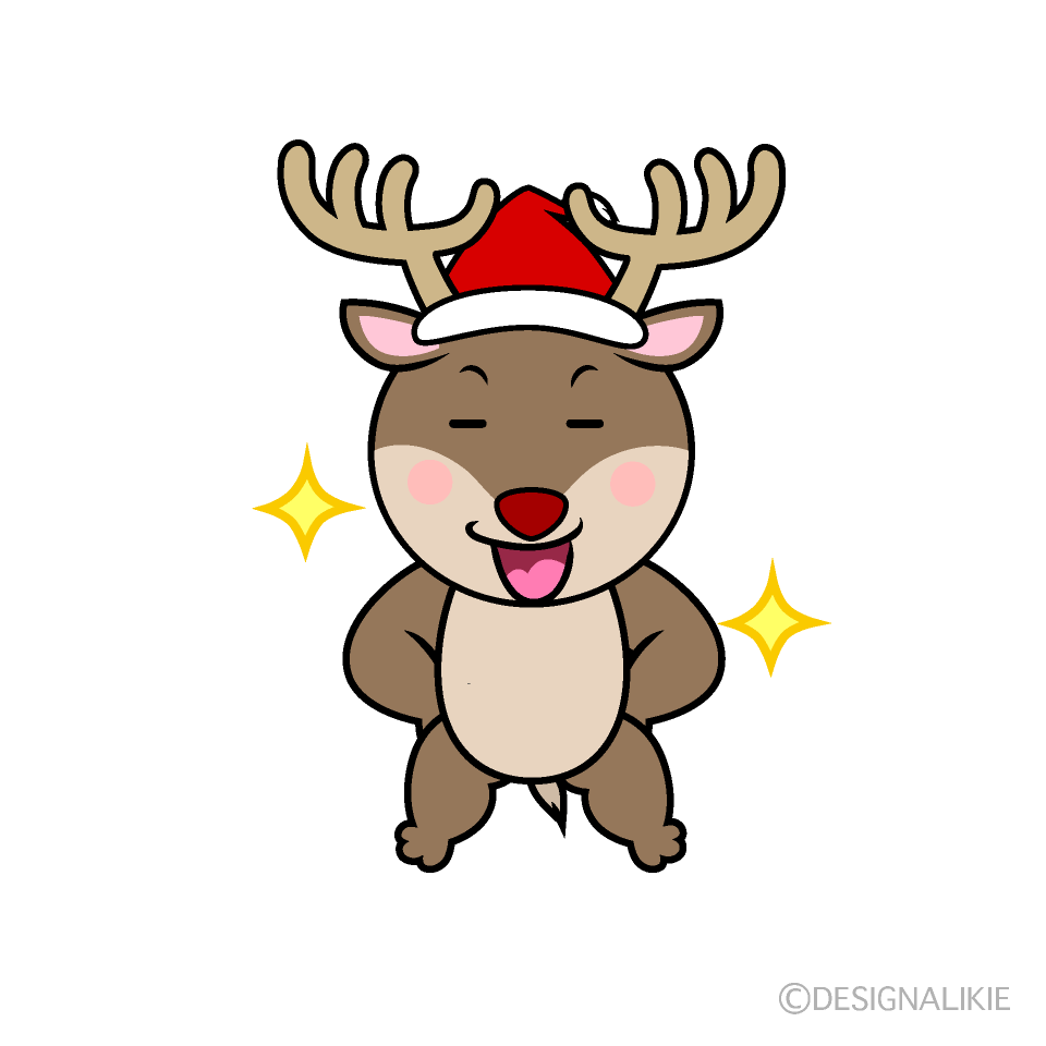 かわいいポーズするサンタトナカイイラスト