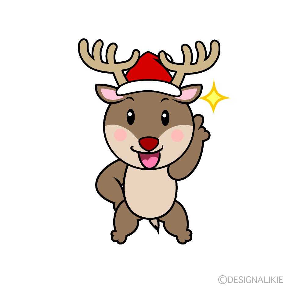 かわいい指差しするサンタトナカイイラスト