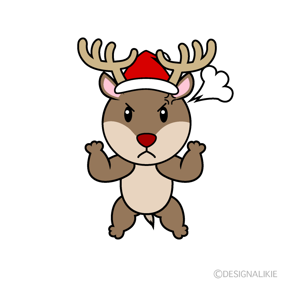 かわいい怒るサンタトナカイイラスト