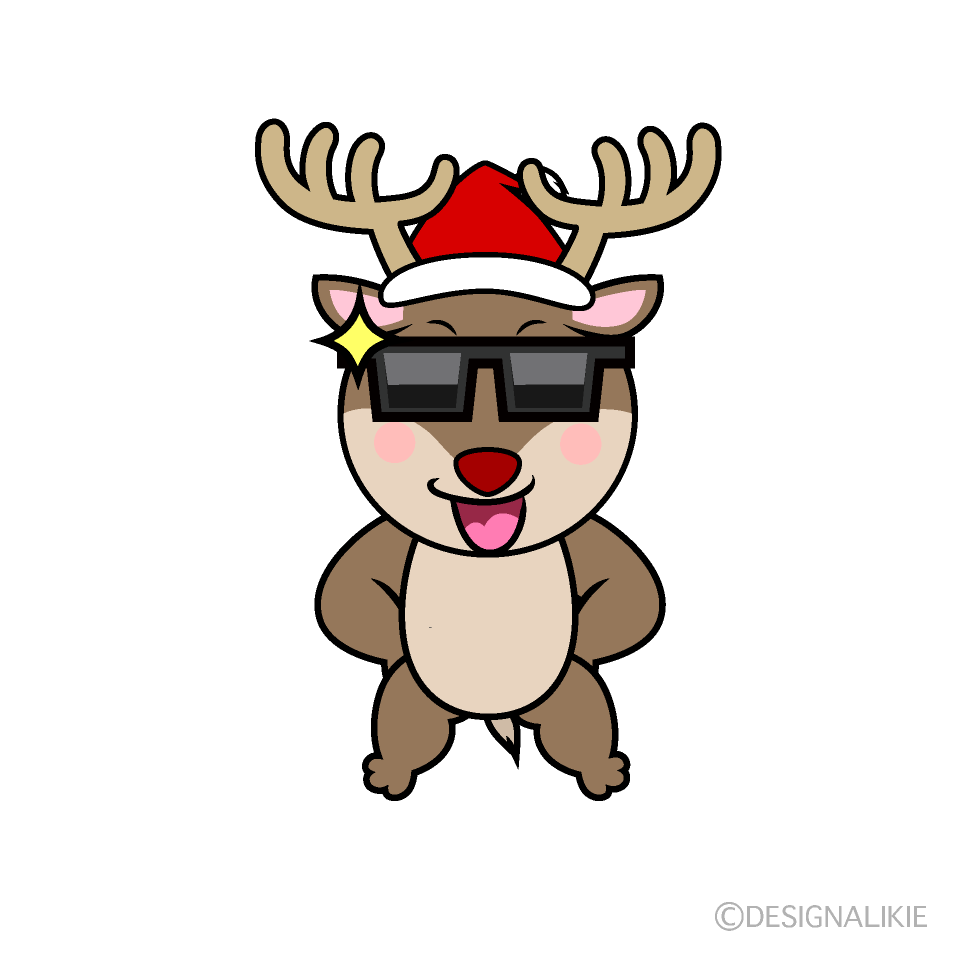 かわいいサングラスのサンタトナカイイラスト