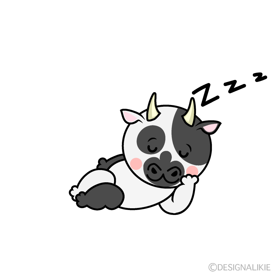 かわいい寝るウシイラスト