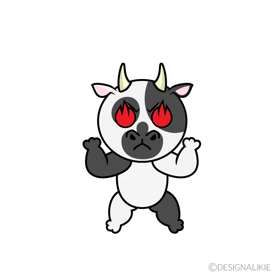 かわいい燃えるウシイラスト
