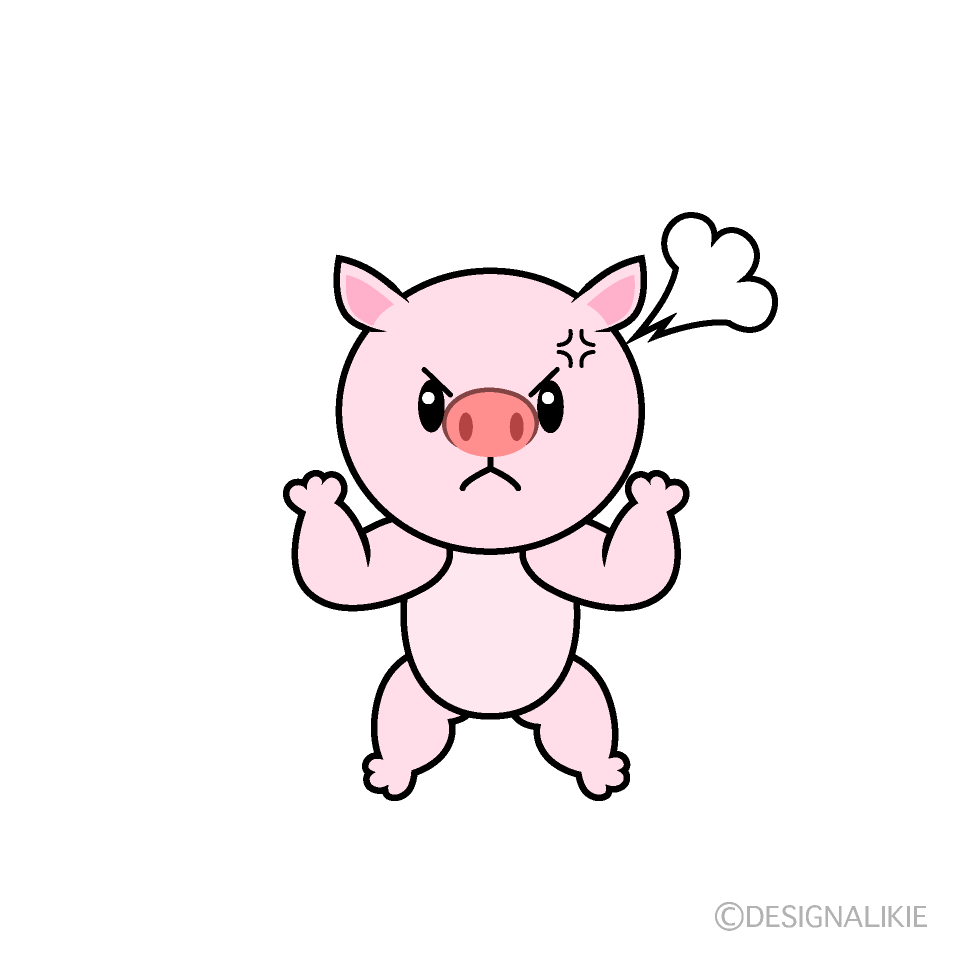 かわいい怒るブタイラスト