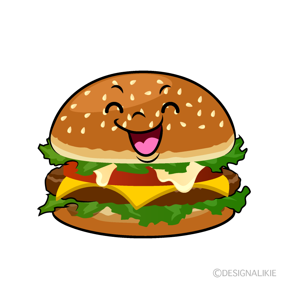 かわいい笑顔のハンバーガーイラスト