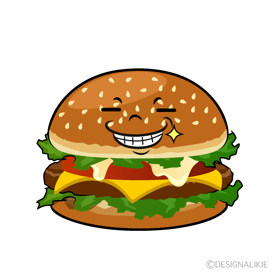 かわいいニヤリとするハンバーガーイラスト
