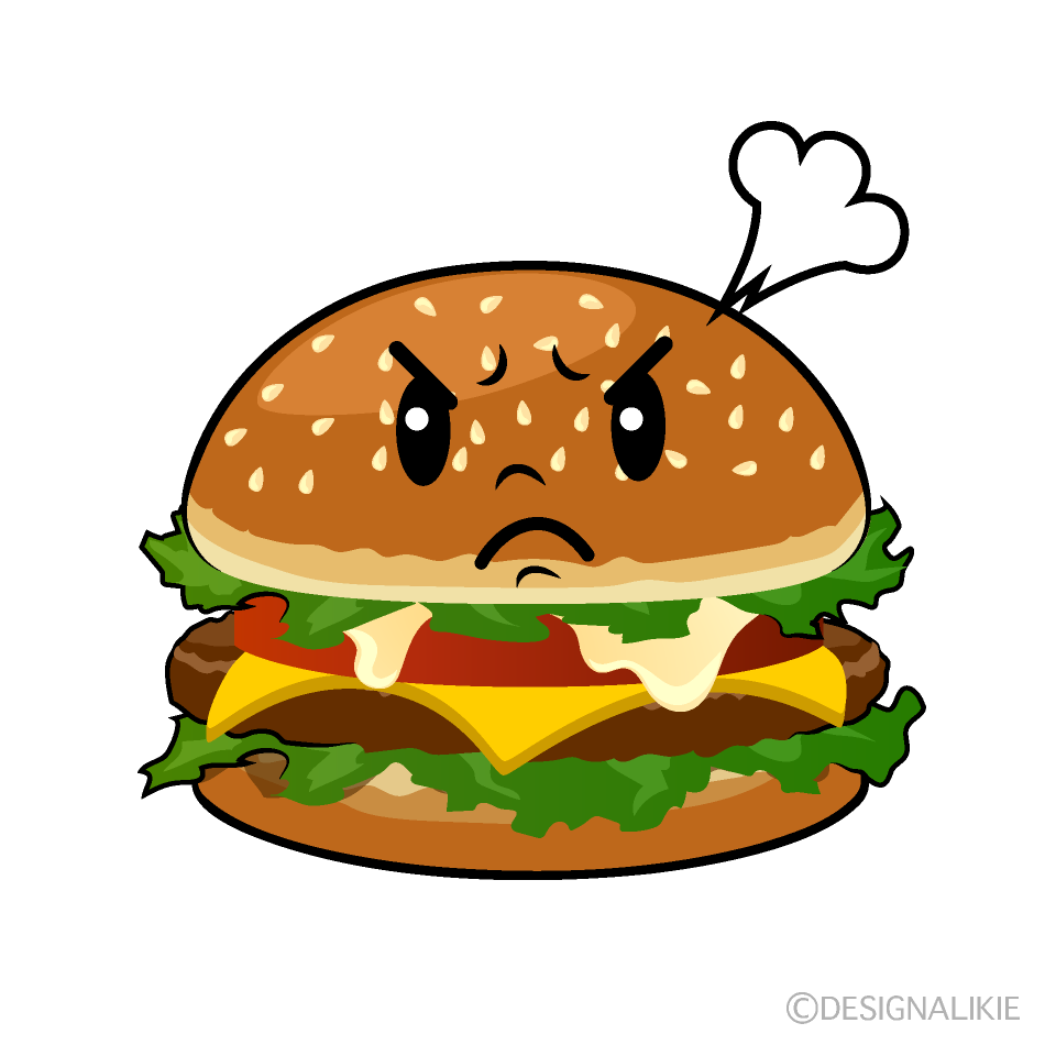 かわいい怒るハンバーガーイラスト