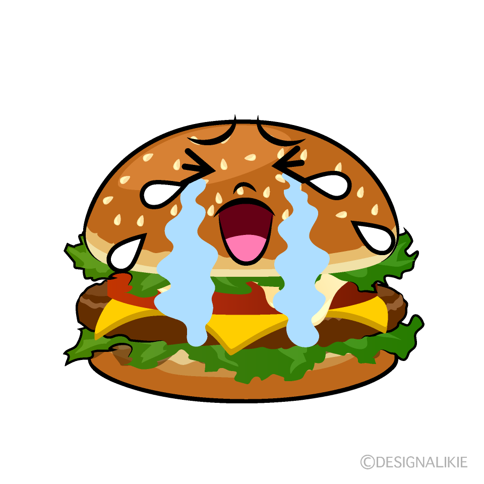 かわいい泣くハンバーガーイラスト