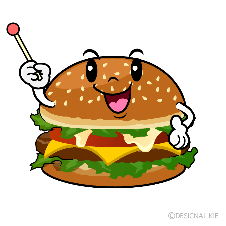 かわいい説明するハンバーガーイラスト