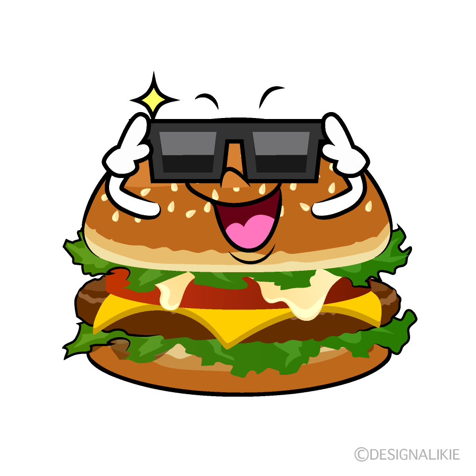 かわいいサングラスのハンバーガーイラスト
