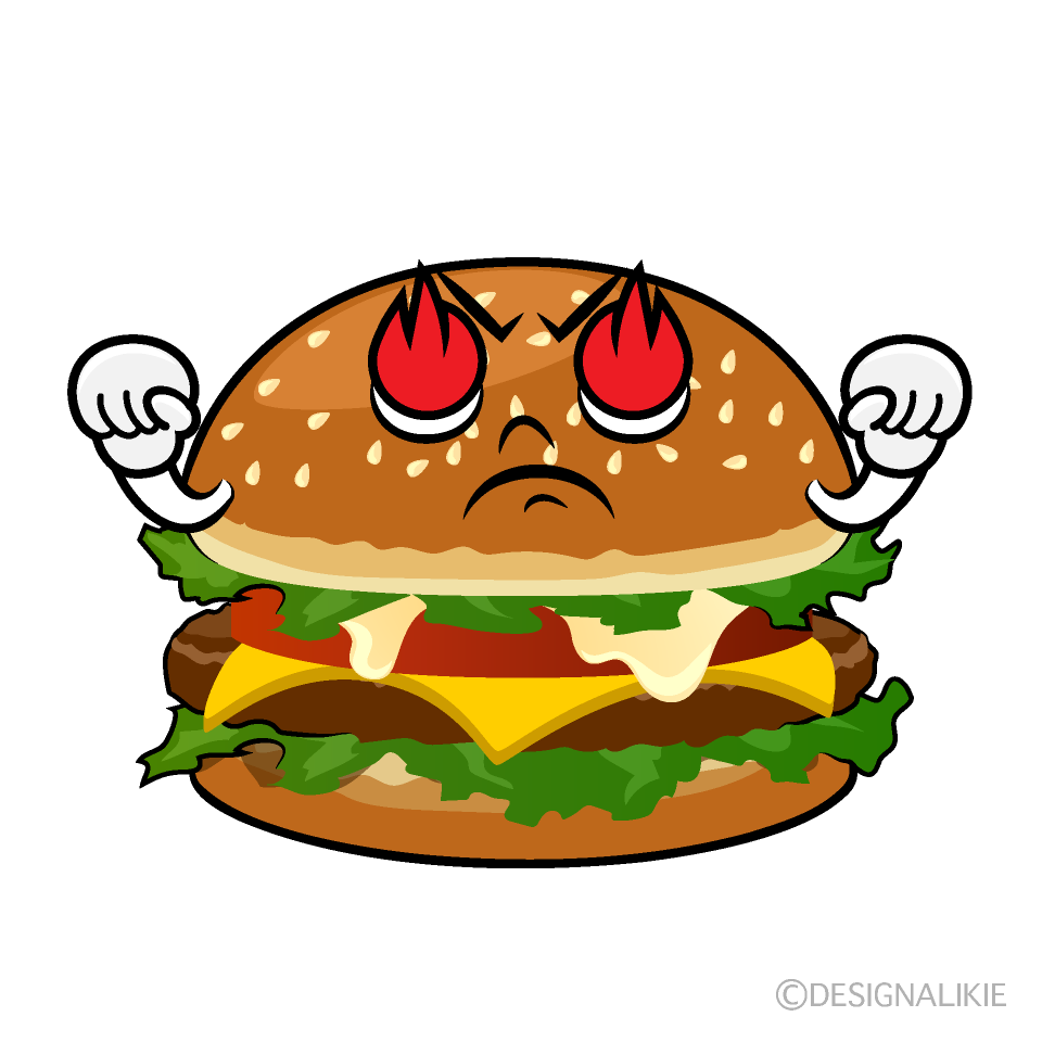かわいい燃えるハンバーガーイラスト