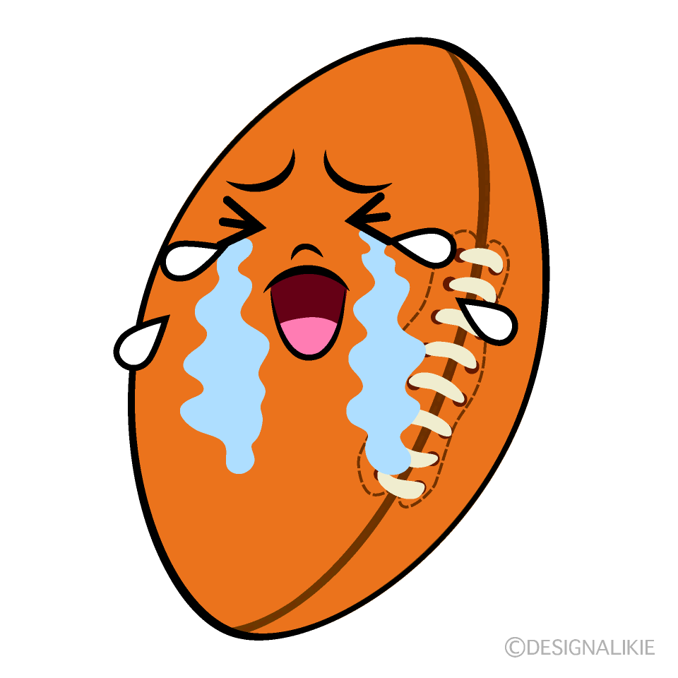 かわいい泣くラグビーボールイラスト