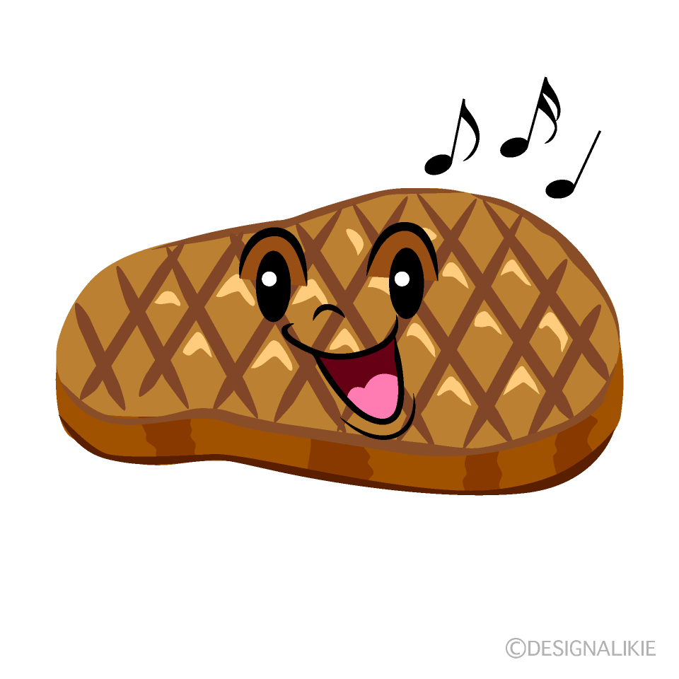 かわいい歌うステーキイラスト