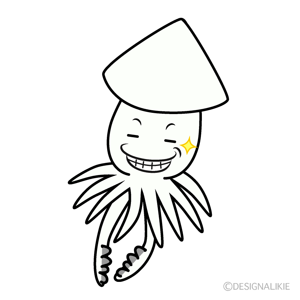 かわいいニヤリとするイカイラスト