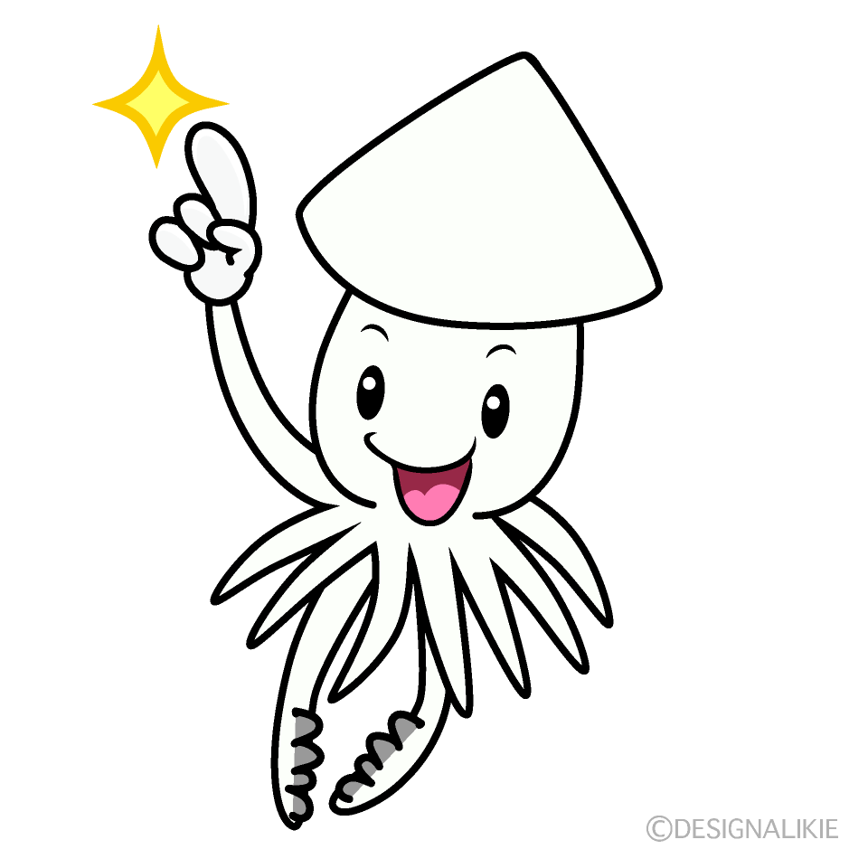 かわいい指差しするイカイラスト