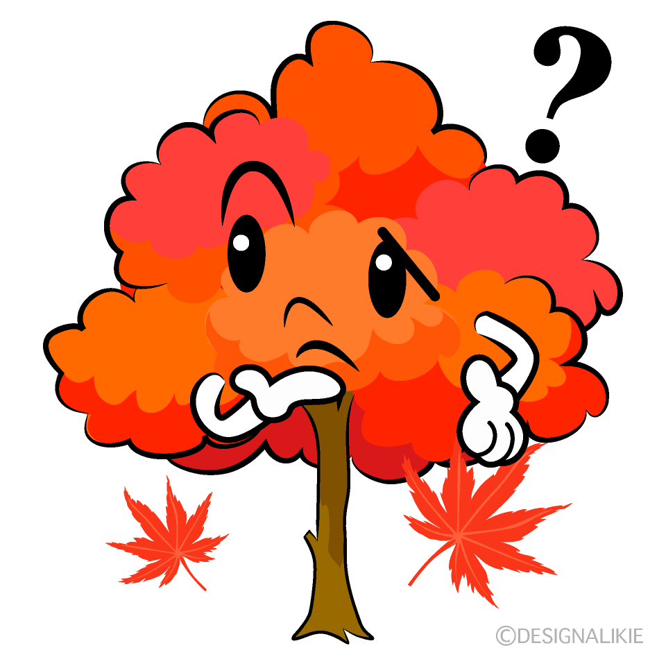かわいい考えるモミジ木イラスト