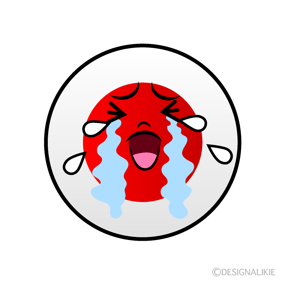 かわいい泣く日本国旗（丸型）イラスト