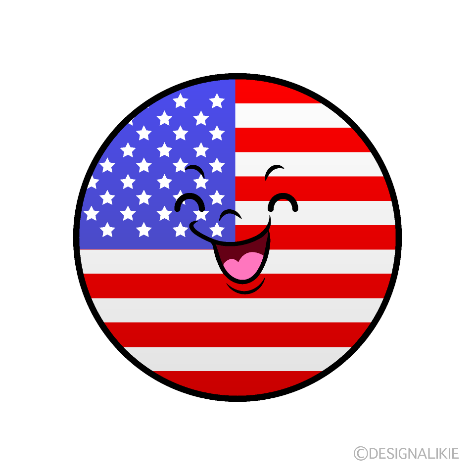 かわいい笑顔のアメリカ国旗（丸型）イラスト