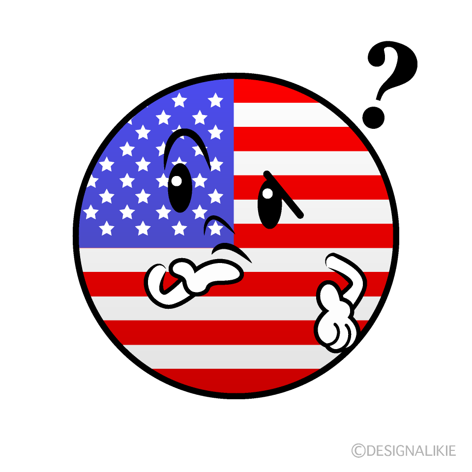 かわいい考えるアメリカ国旗（丸型）イラスト